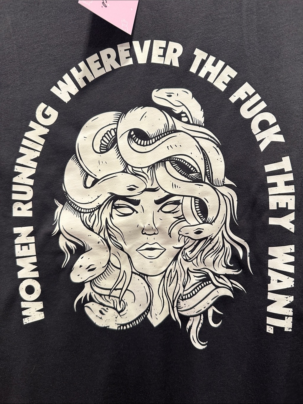 Sarah Marie Running Co grey Women's Tee Medusa Snake Design medium